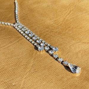 Silver & Rhinestones Y Drop Necklace